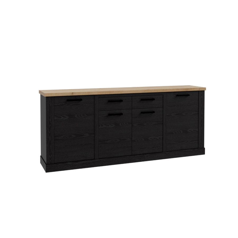 BUFFET BLACK DURO 4 Portes + 2 Tiroirs - Chêne / Noir Soldes été