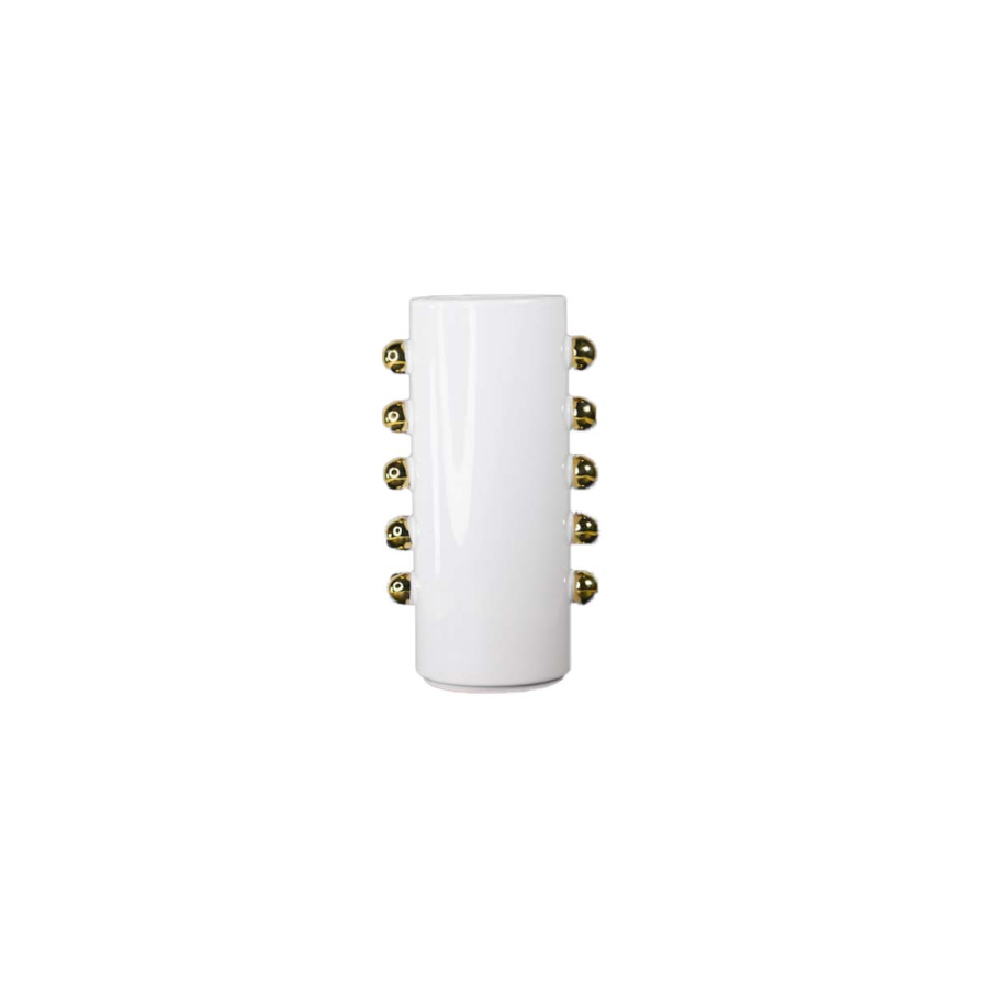 VASE EN CÉRAMIQUE EN BLANC AVEC SPHÈRES -DORÉES Décorations