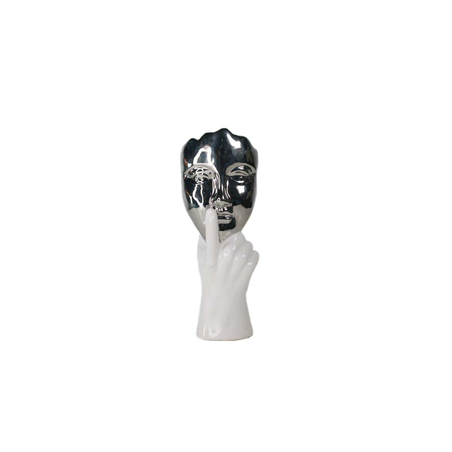 DECORATION À POSER SCULPTURE VISAGE 9cm – ARGENTÉ Décorations