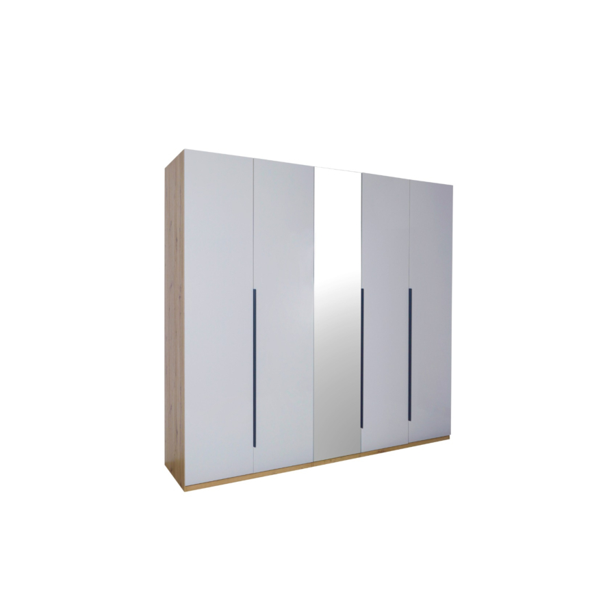 Armoire SPOSAMI Avec 4 Portes + 1 Miroir - Blanc / Chêne Soldes été