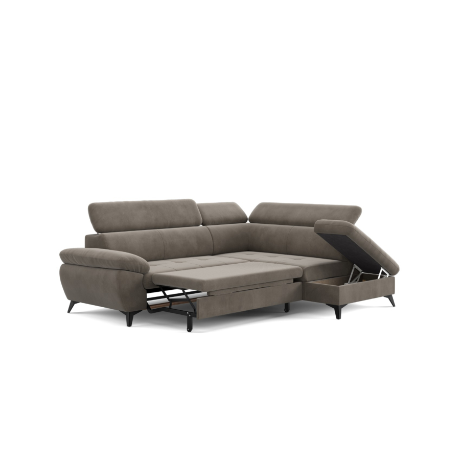 Canapé D'angle Droit HUDSON Avec fonction lit + Coffre - Greige Soldes été