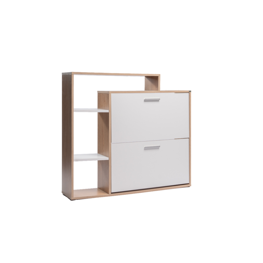 Meuble À chaussures FLEXY 2 abattants - Blanc / Chêne Soldes été vague 2