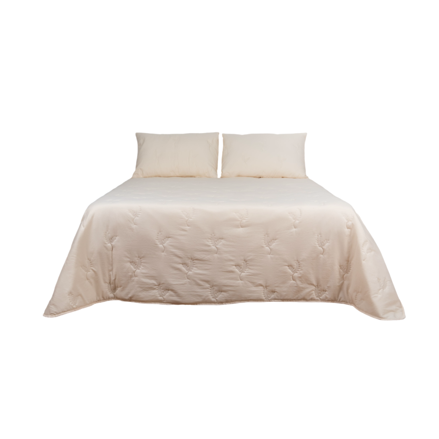 Couvre lit Bouty Uni Touche Coton Avec Taie D'oreiller 260X240Cm – Écru Couvre-lits