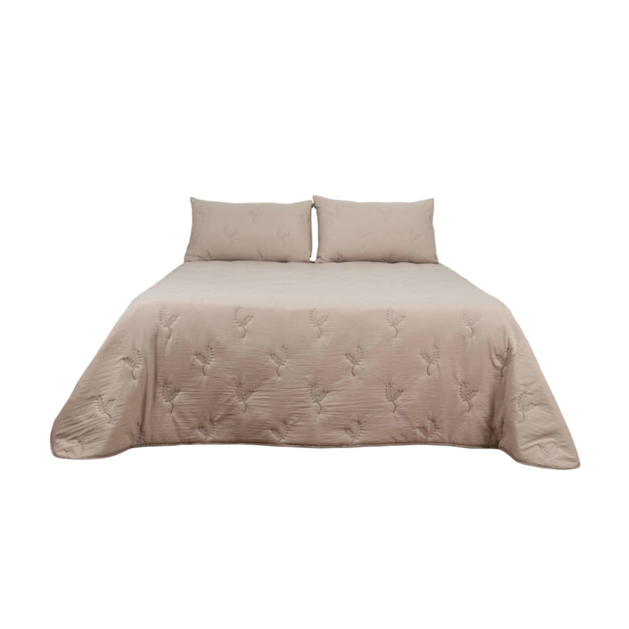 Couvre lit Bouty Uni Touche Coton Avec Taie D'oreiller - Taupe Couvre-lits