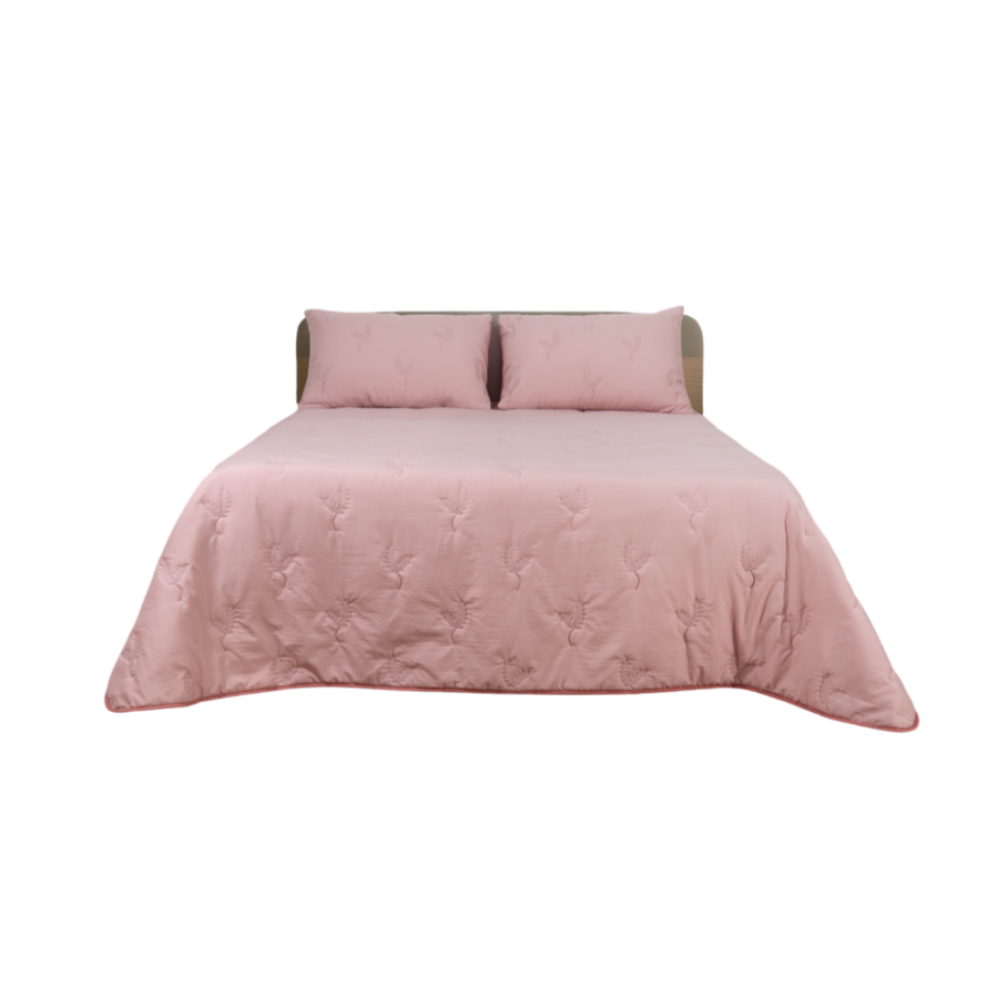 Couvre lit Bouty Uni Touche Coton Avec Taie D'oreiller 260X240Cm - Rose Couvre-lits