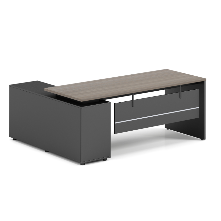 Bureau Respect Avec Crédence - Noyer/Gris Bureaux de Direction