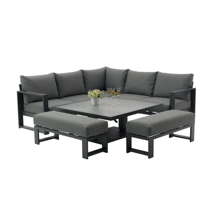 Coin Jardin Cendro +Table Haute / Basse +2 Bancs – Gris Salons bas avec Table Haute