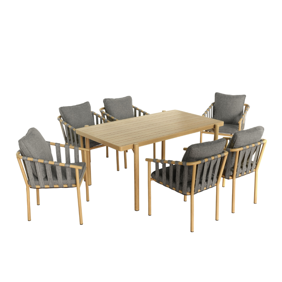 Set Table à Manger + 6 Chaises Garden Soul – Gris Mobilier de Jardin