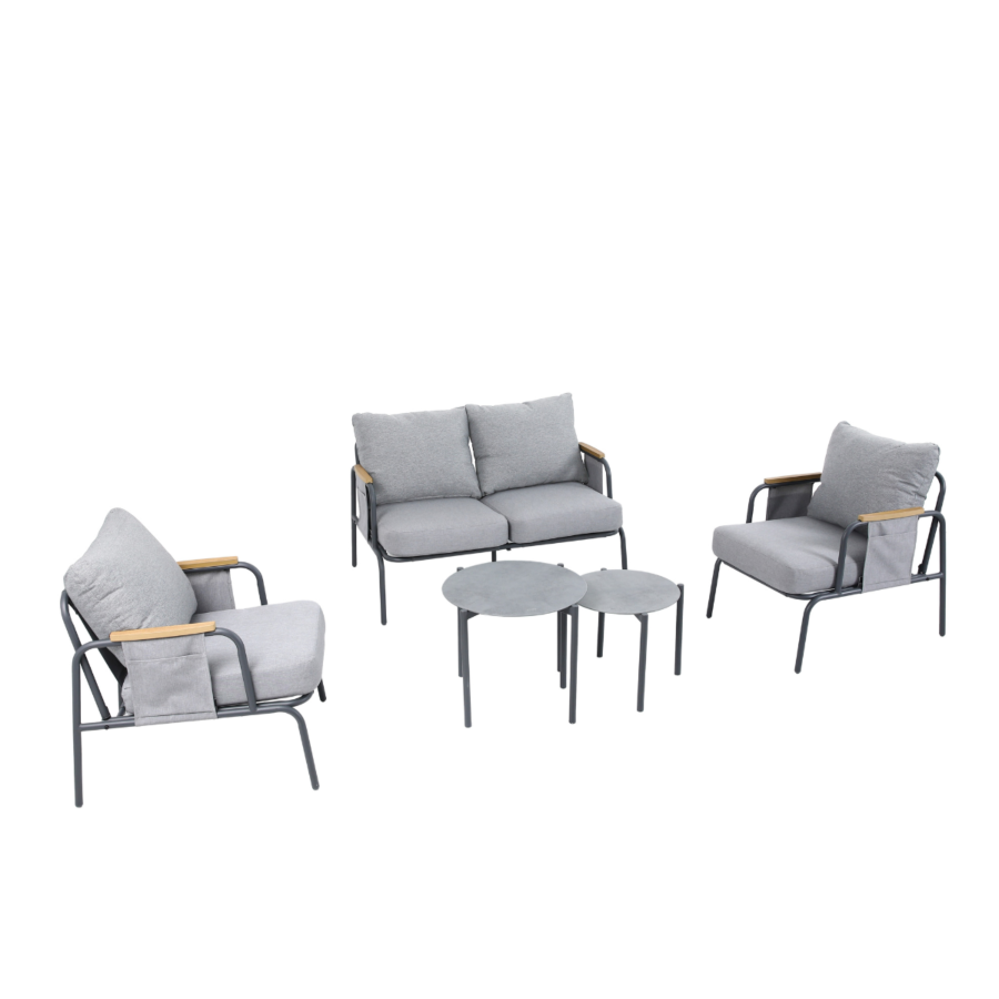 Salon Malindi Canapé + 2 Fauteuils + 2 Tables Basses - Gris Salons de Jardin