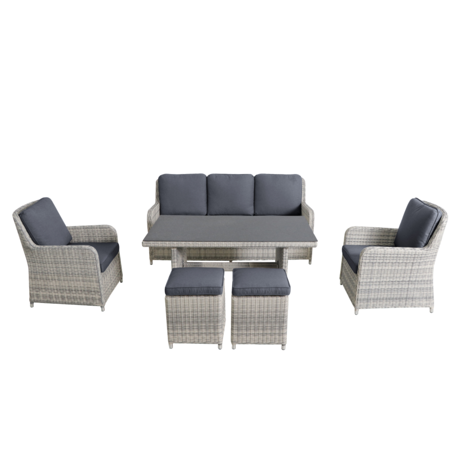 Salon Rotin Synthétique Tressé Tobago 7 Places +Table Haute - Gris Salons bas avec Table Haute