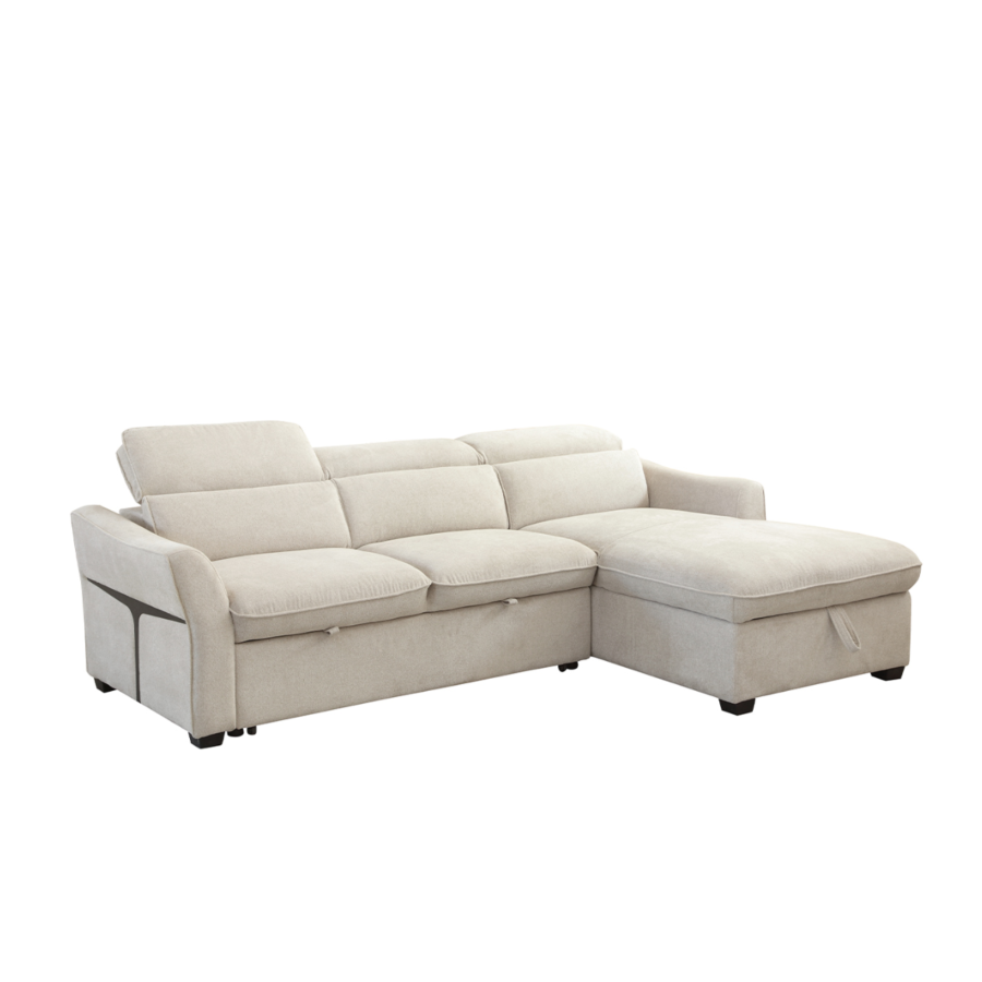 Canapé d'angle Levano avec fonction lit et rangement – Beige Canapé convertible