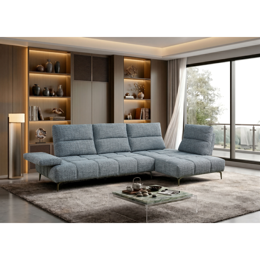Canapé d'angle ARONA avec dossiers réglables - Beige/Bleu Canapé d'angle