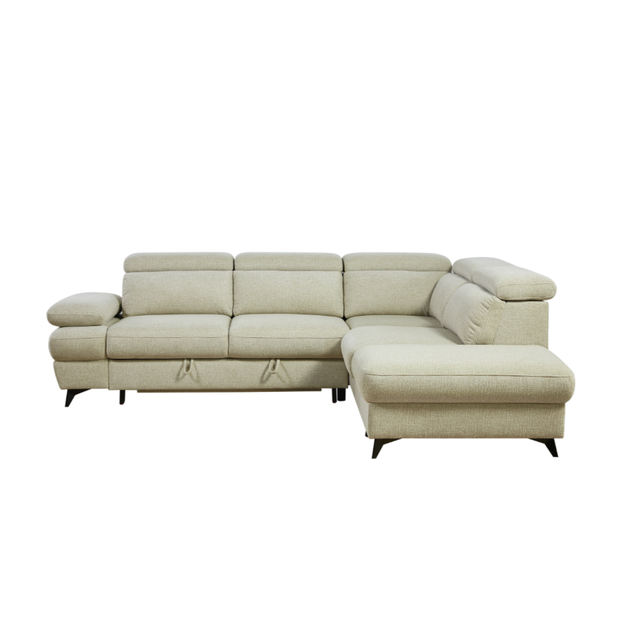 Canapé d'angle Vogga avec fonction lit et dossier inclinable – Beige Canapé d'angle