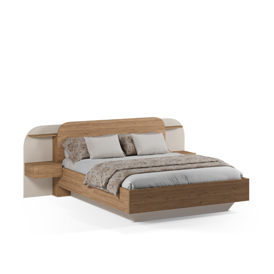 Set Lit Dorian 160 x 200 cm sans sommier + 2 Tables de Chevet - Chêne Sable Packs lits adulte