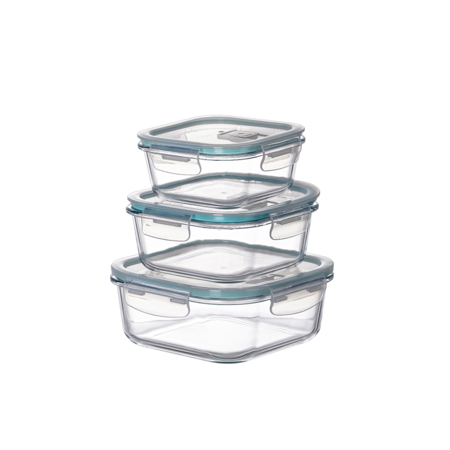 3 boîtes carrées en verre hermétiques avec couvercle - 0,5l et 0,8l et 1,2l Accessoires cuisine