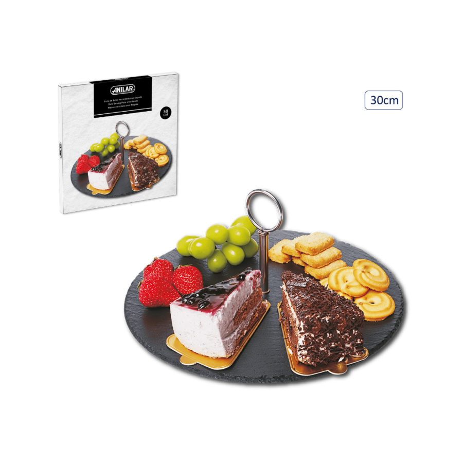 Planche ronde en ardoise - 30cm avec support Art de table