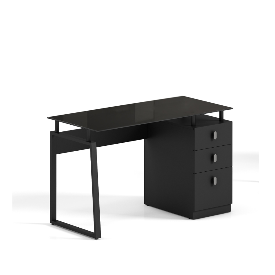 Bureau Workmate Plateau en Verre - Noir - 120×60×75 cm Bureaux