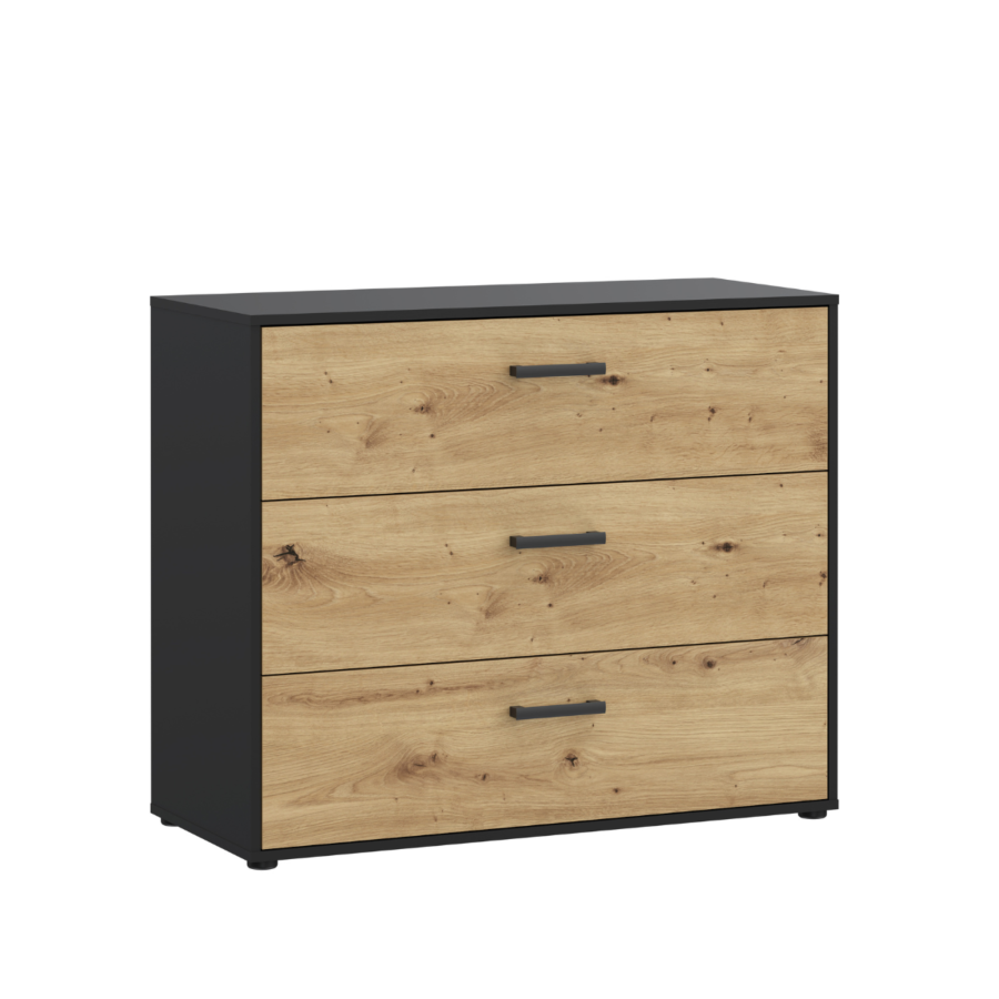 Commode Monissa - 3 Tiroirs - Chêne Artisan / Noir Buffet et commodes