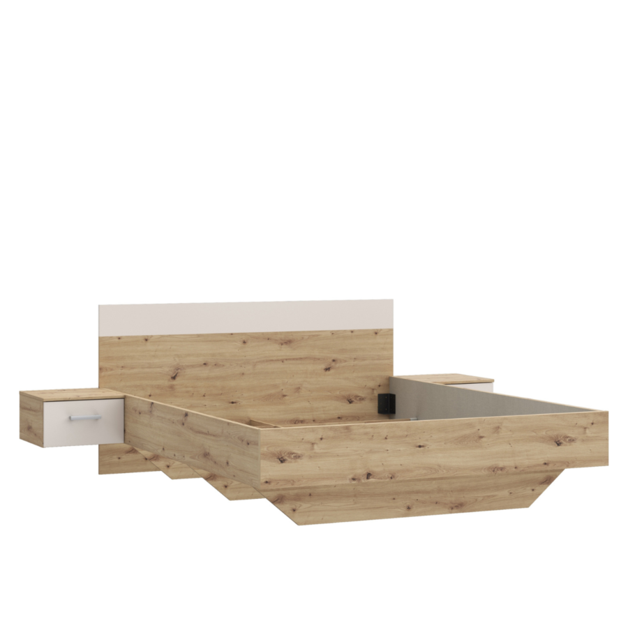 Ensemble Lit avec Sommier et 2 Chevets Tanaia – 160×200 cm – Chêne et Sable Pack lit adulte