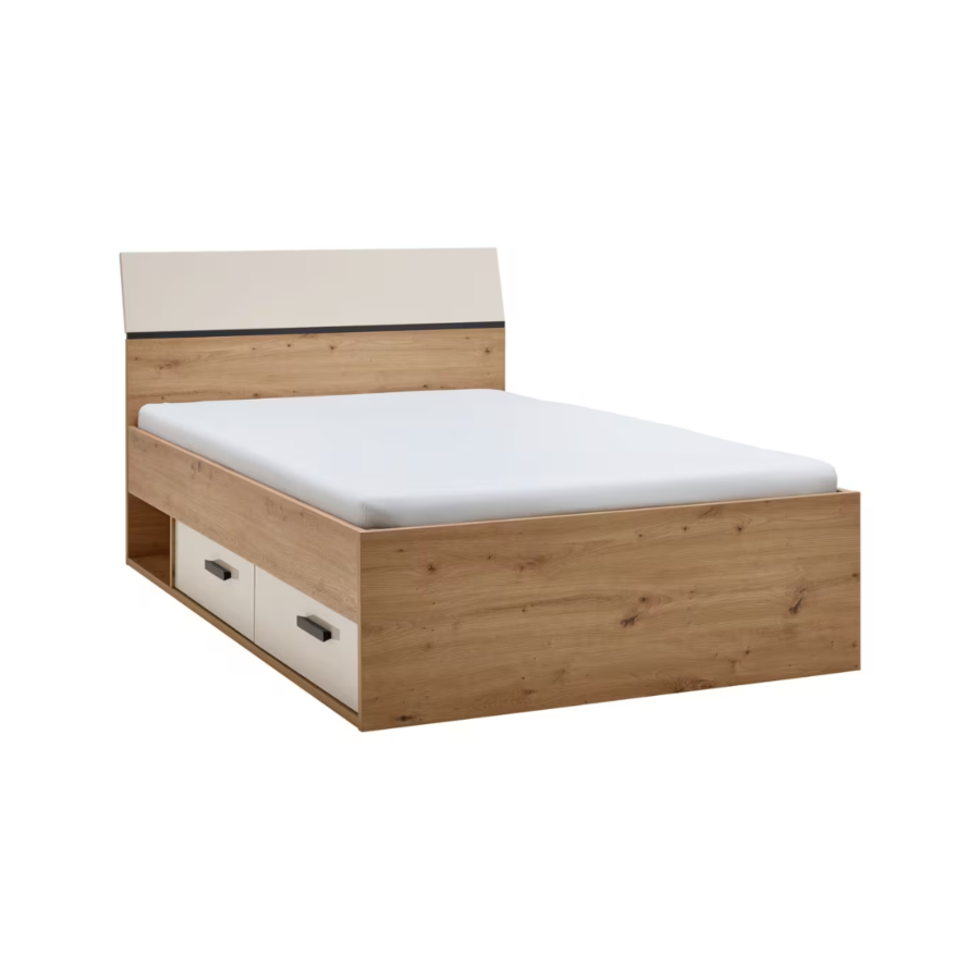 Lit Sirmione 120 x 200 cm avec sommier et 2 tiroirs – Chêne Sable Lits