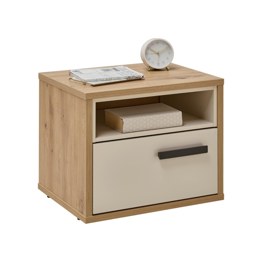 Table de Chevet Sirmione 45x40x42cm – 1 tiroir et 1 niche – Chêne Sable Chevet