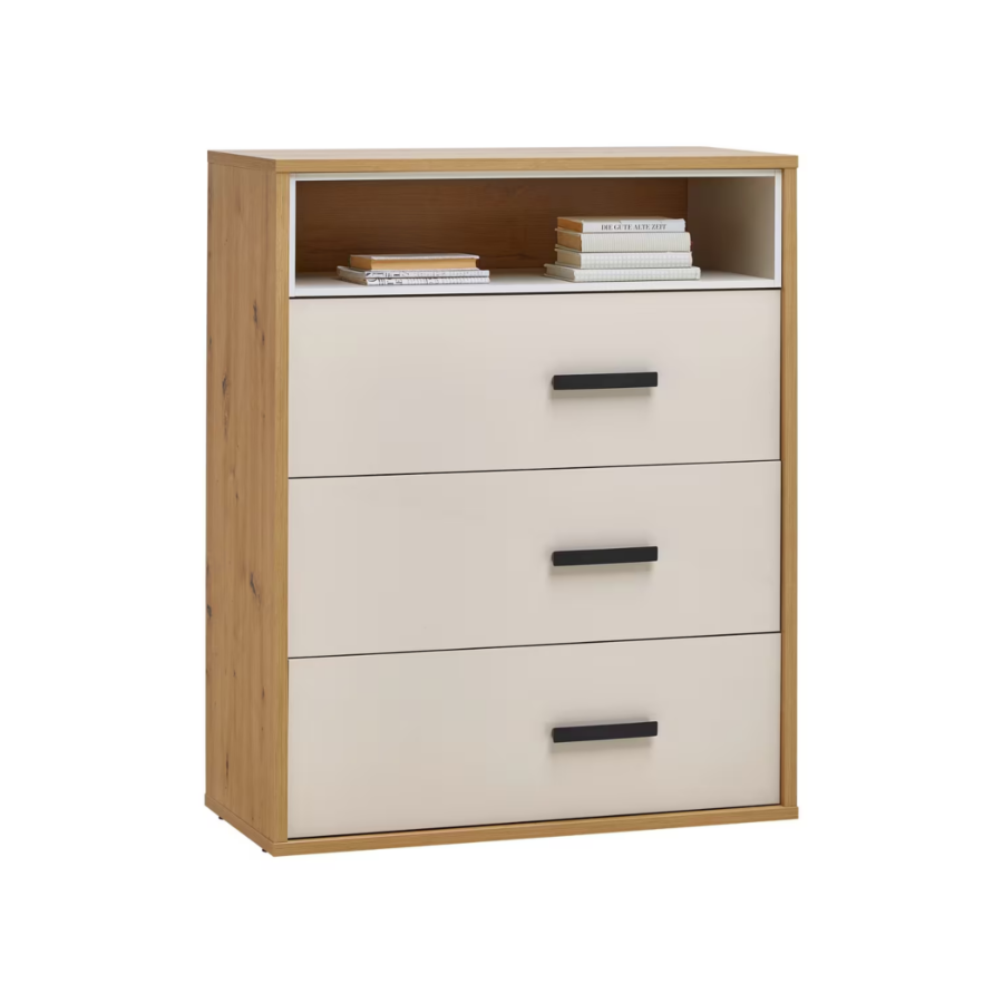 Commode Sirmione 90 x 40 x 113 cm – 3 tiroirs et 1 niche – Chêne Sable Commodes rangements