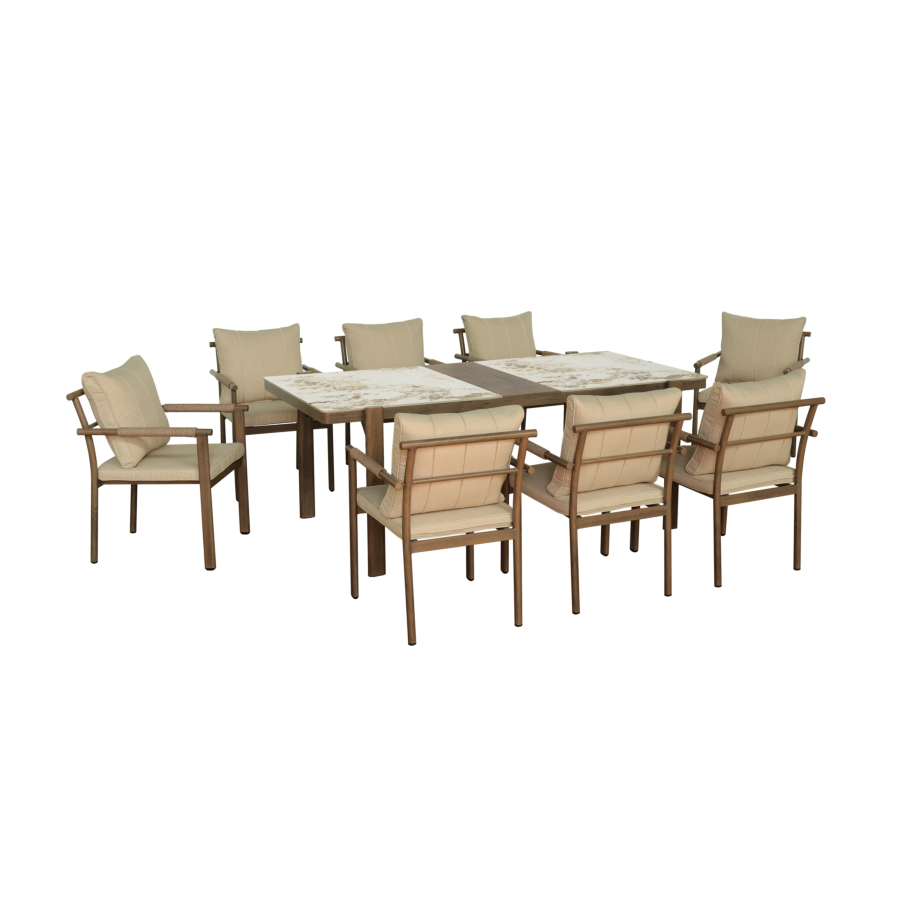 Set Table À Manger + 8 Chaises Cosyline - Taupe Tables et chaises de jardin