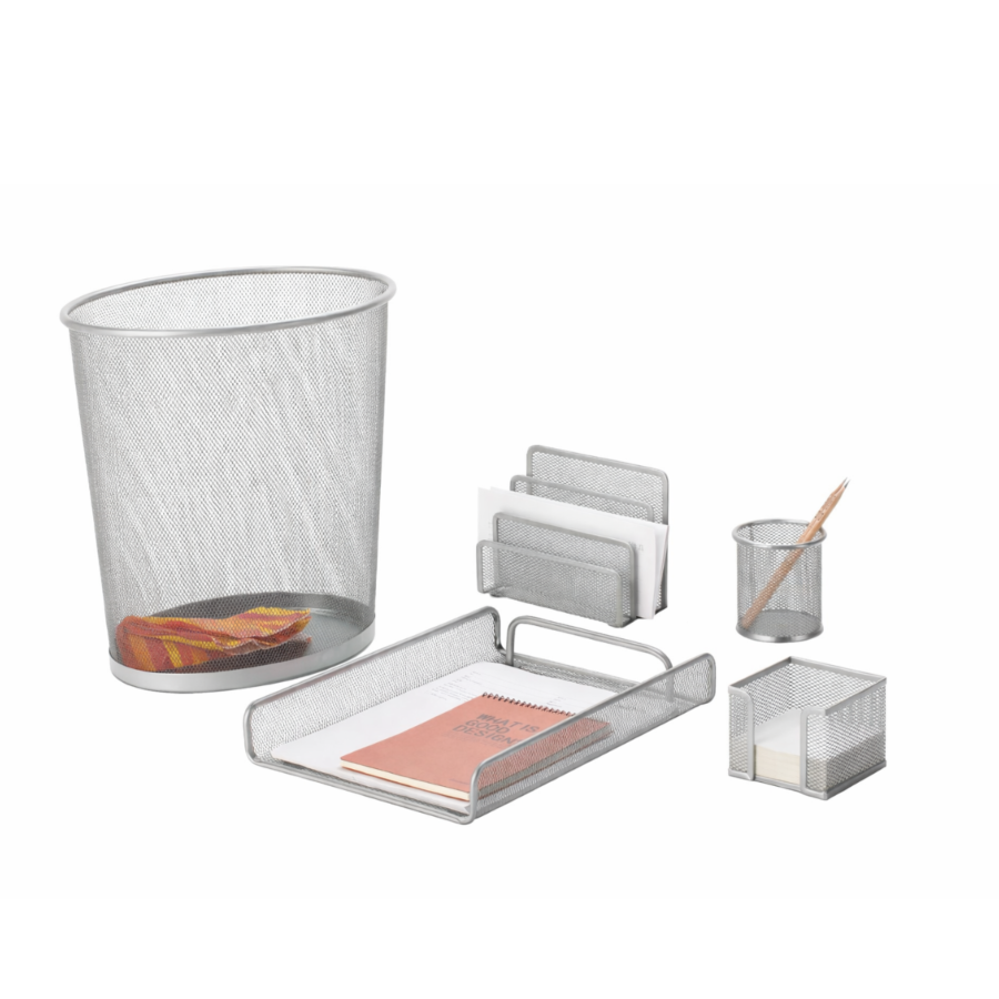 Set De 5 Pièces D'Accessoires De Bureau - Gris Les Petits Prix