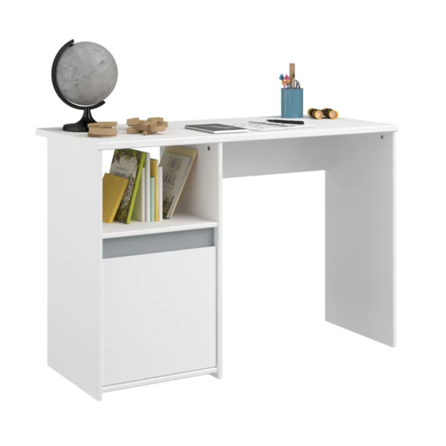 Bureau Pirouette 1 Porte + 1 Niche - Blanc / Gris / Rose Bureaux