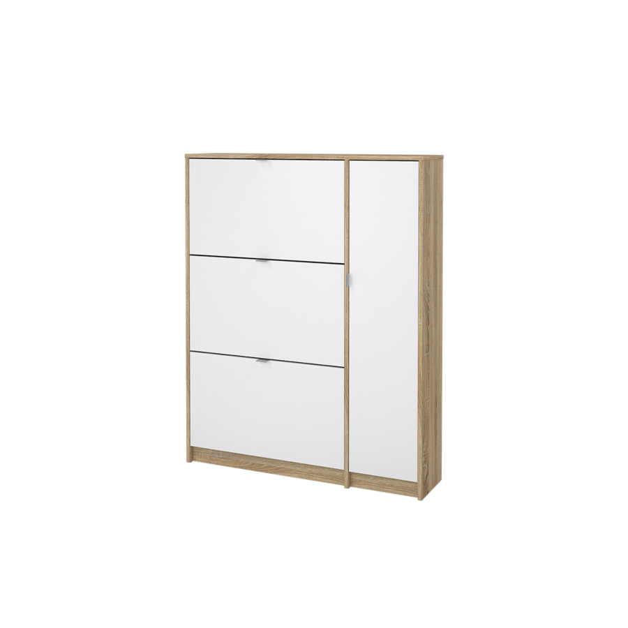 Meuble À chaussures SHOES 3 abattants - Blanc / Chêne Soldes été vague 2