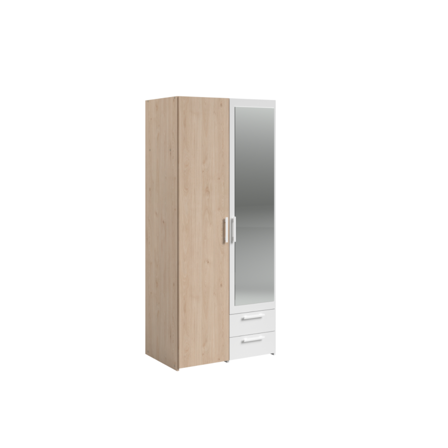 Armoire Hazel 2 Portes + 2 Tiroirs + Miroir - Chêne / Blanc Les Petits Prix
