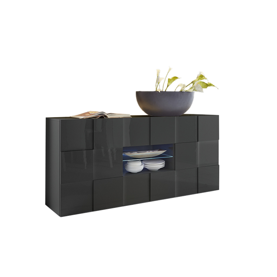 Buffet DAMA 2 Portes + 2 Tiroirs - Gris Foncé Brillant Soldes été vague 2