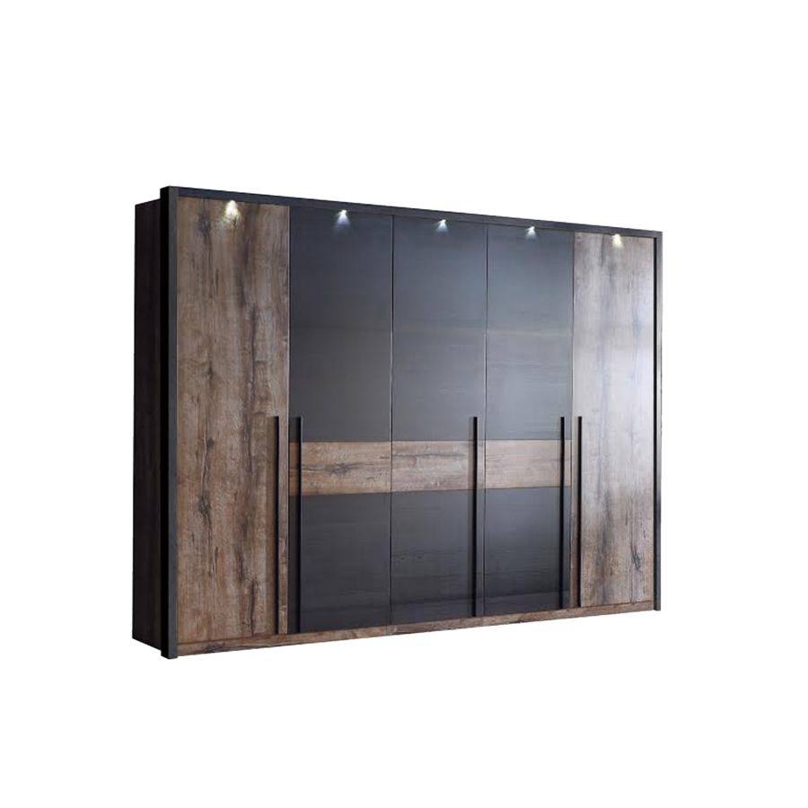 Armoire Bellevue Chêne Marron et Noir Chambre double