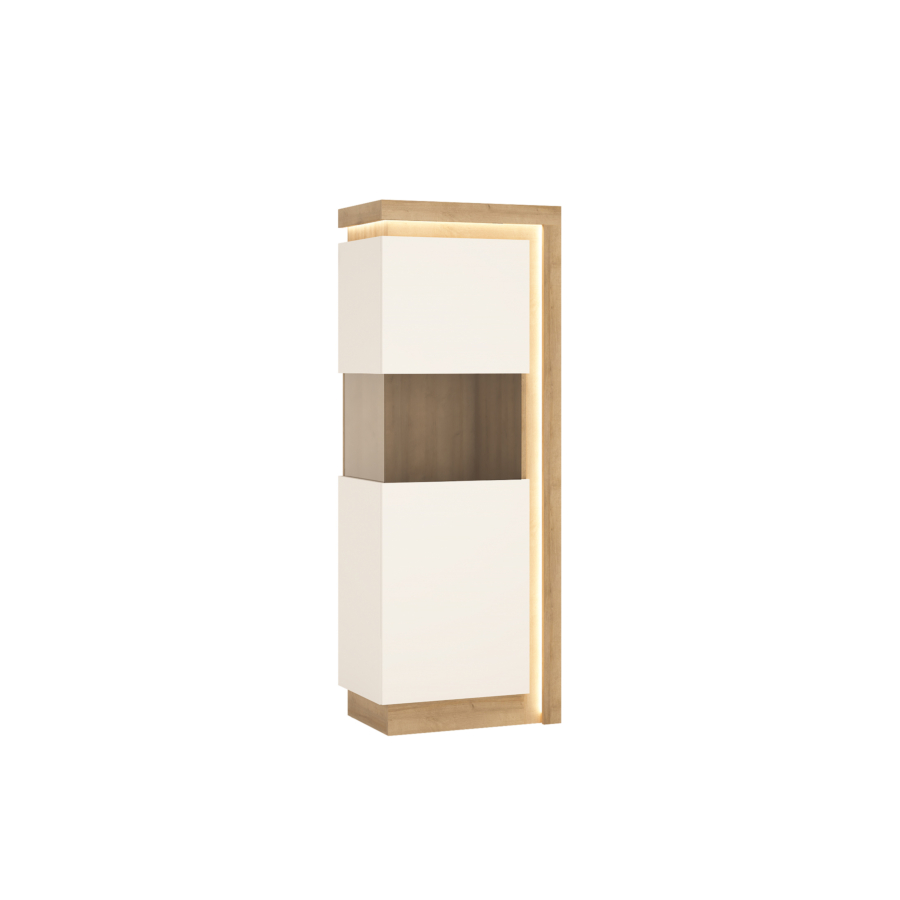 Petite Vitrine LYON Avec Une Porte 60x42x164 cm - Blanc / Chêne Soldes été