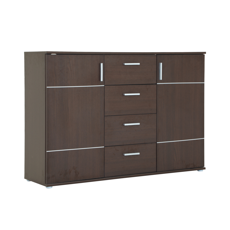 Commode JONAS 2 Portes et 4 Tiroirs - Marron Foncé Soldes été vague 2