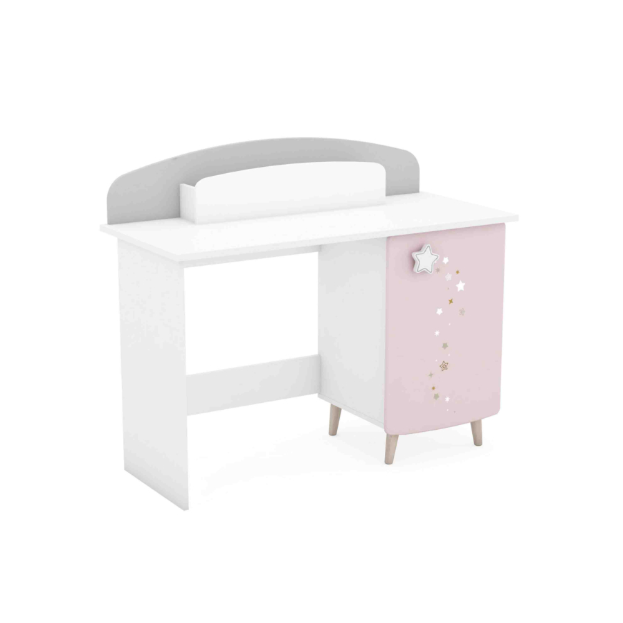Bureau STELLA + 1 Porte + 1 Niche - Rose / Blanc / Gris Bureau Junior