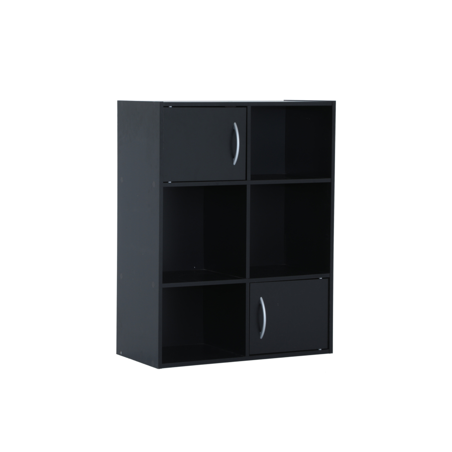 Étagère HVP 6 Niches Avec 2 Portes - Noir Kitea.com