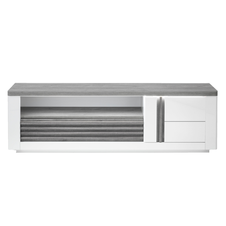 Grand meuble TV VERTIGO - Chêne gris et blanc Soldes été vague 2