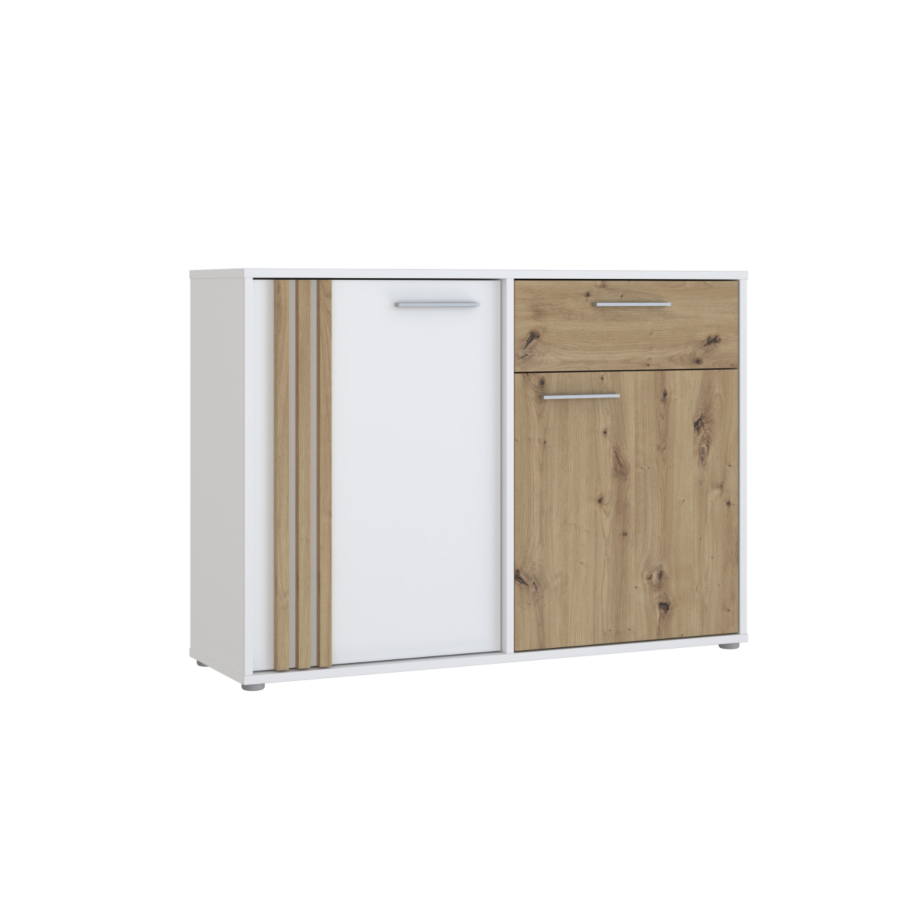 MEUBLE MULTIFONCTIONS CARDIGAN 2 Portes Et 1 Tiroir - Blanc / Chêne Soldes été vague 2