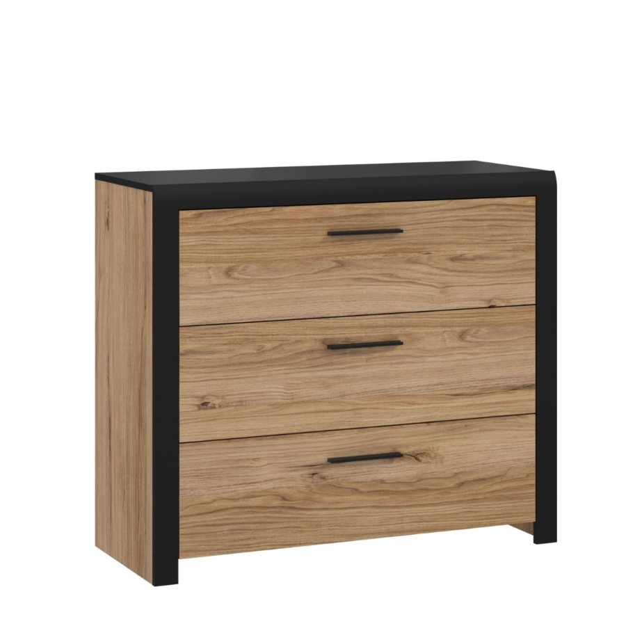 Commode Dalate 3 Tiroirs - Chêne/Noir Hello Summer