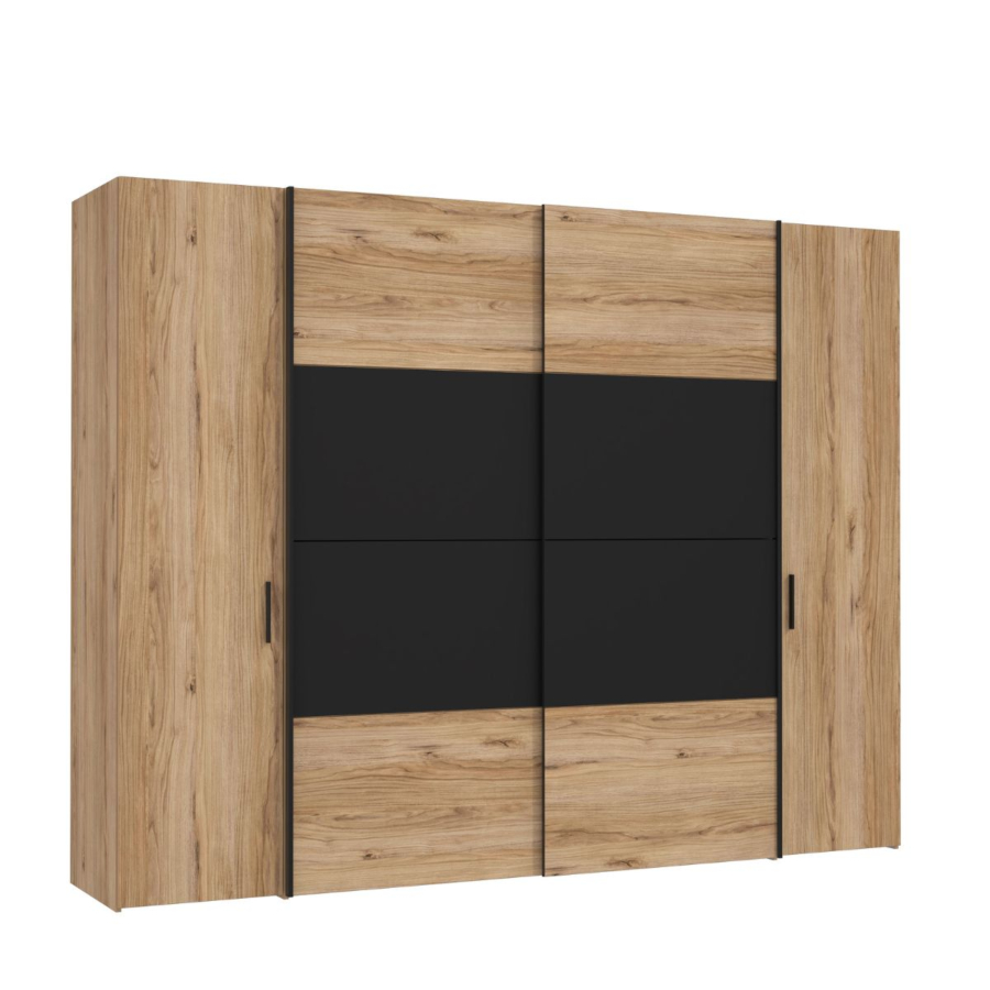 Armoire Dalate 2 Portes Ouvrantes + 2 Portes Coulissantes - Chêne/Noir Hello Summer