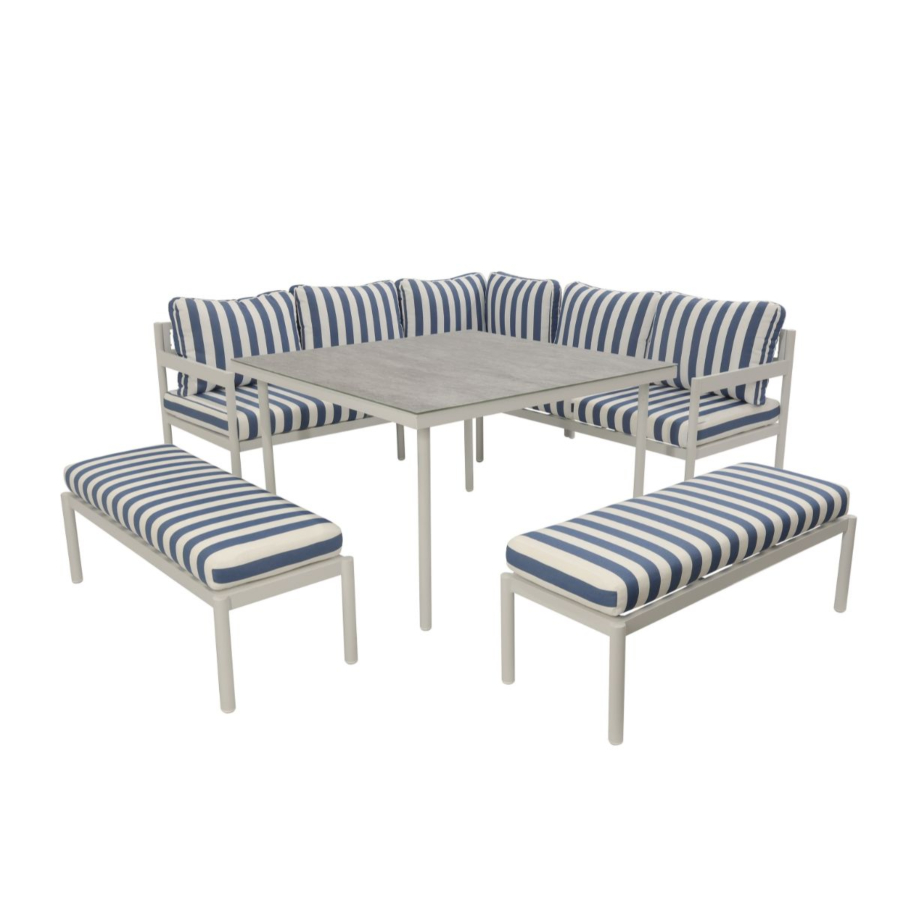 Coin Aqua Luxe +Table Haute +2 Bancs - Bleu/Blanc Hello Summer