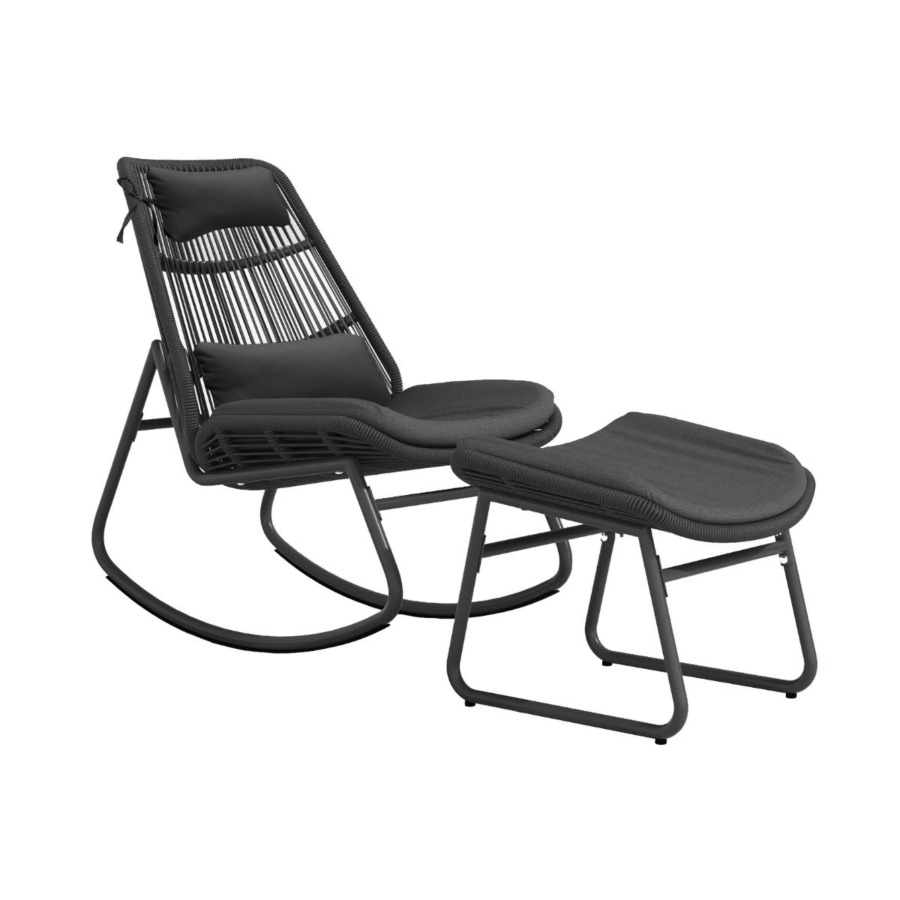 Chaise Relax + Repose Pieds Alicia - Gris Foncé Les Petits Prix