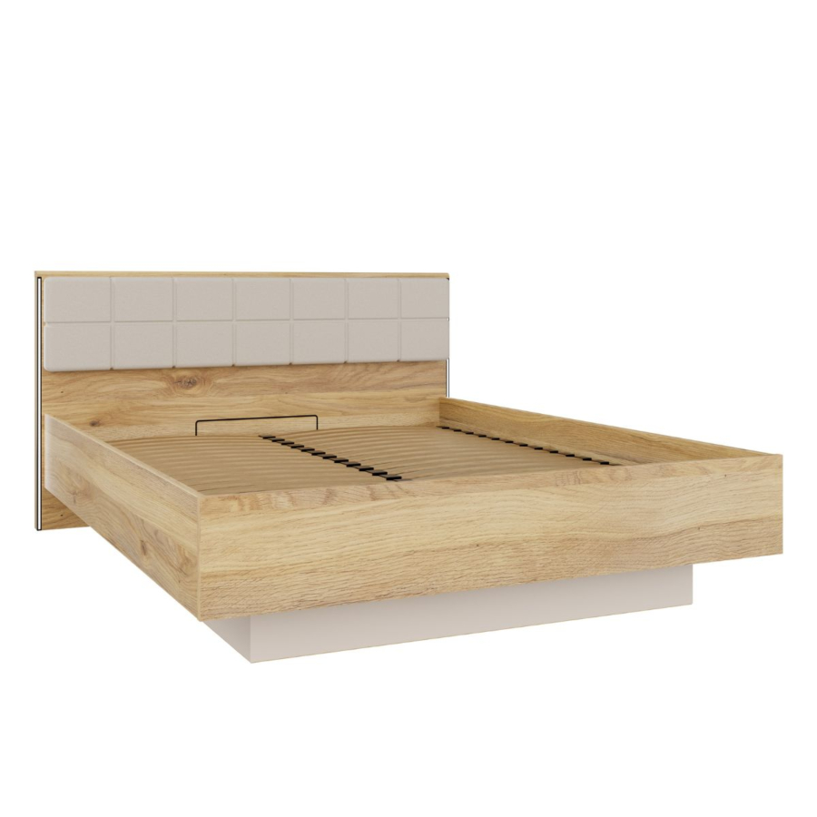 Lit Chelsea 160x200 avec sommier coffre et éclairage LED – chêne/sable Les Petits Prix