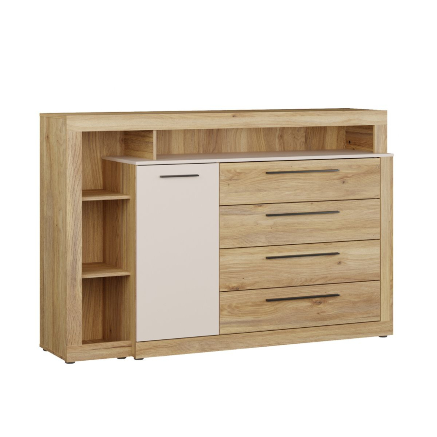 Double commode Chelsea - 4 tiroirs + 1 porte + 4 niches - chêne/sable Hello Summer
