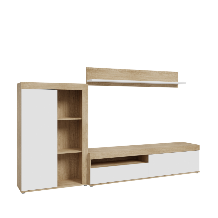 Living en bloc Anklam – Chêne / Blanc – 265 x 41 x 159 cm Les Petits Prix