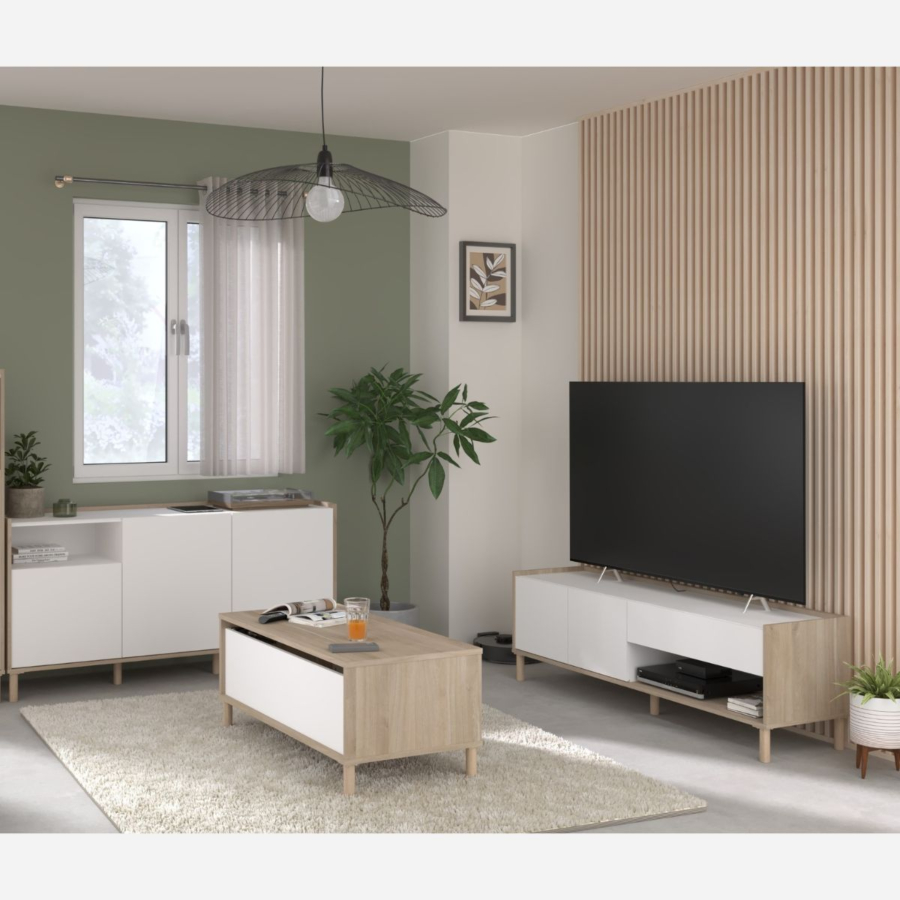 Pack Airby chêne/blanc (meuble TV, buffet, table basse) Les Petits Prix