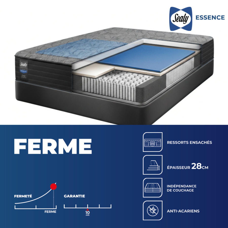 Matelas Sealy Essence 160X200Cm - Gris + Couette Gratuite Essentiel HIVER