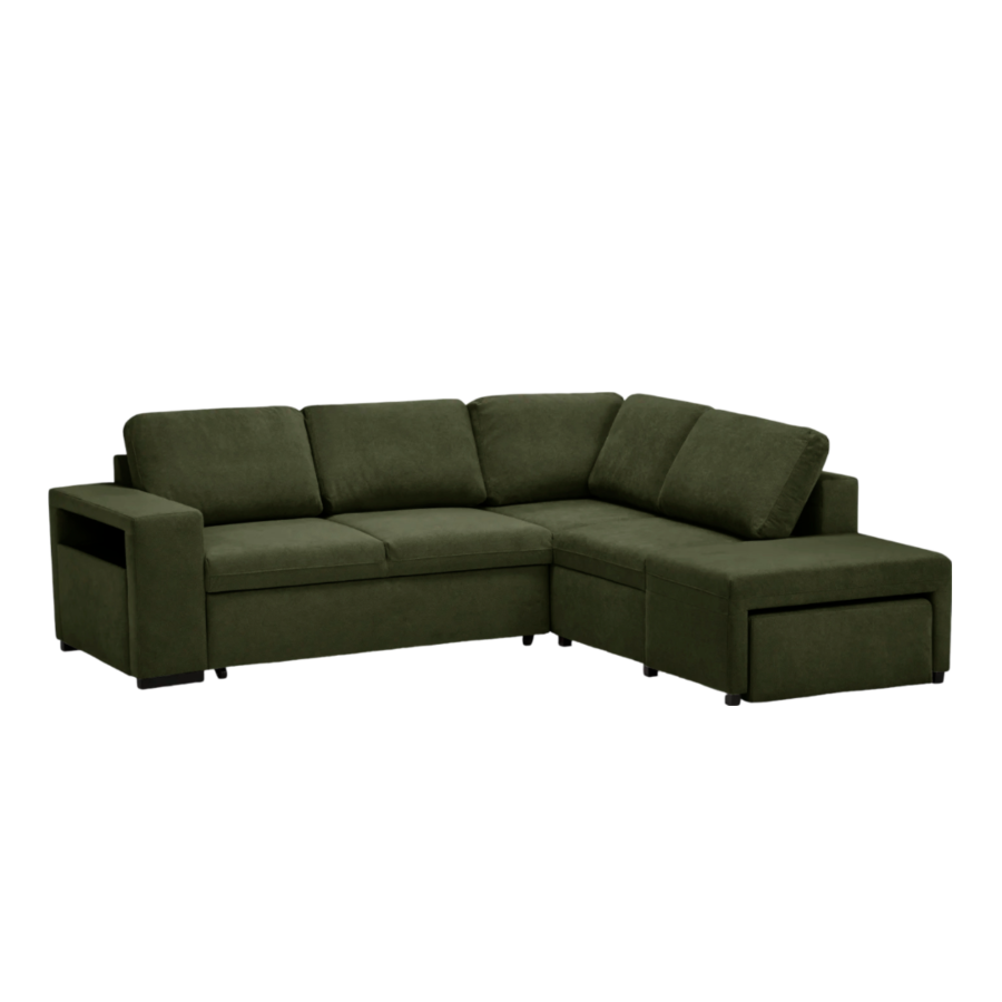 Canapé D'angle NEW NALIA Avec Fontion Lit + Coffre + Pouf - Vert Foncé Soldes été
