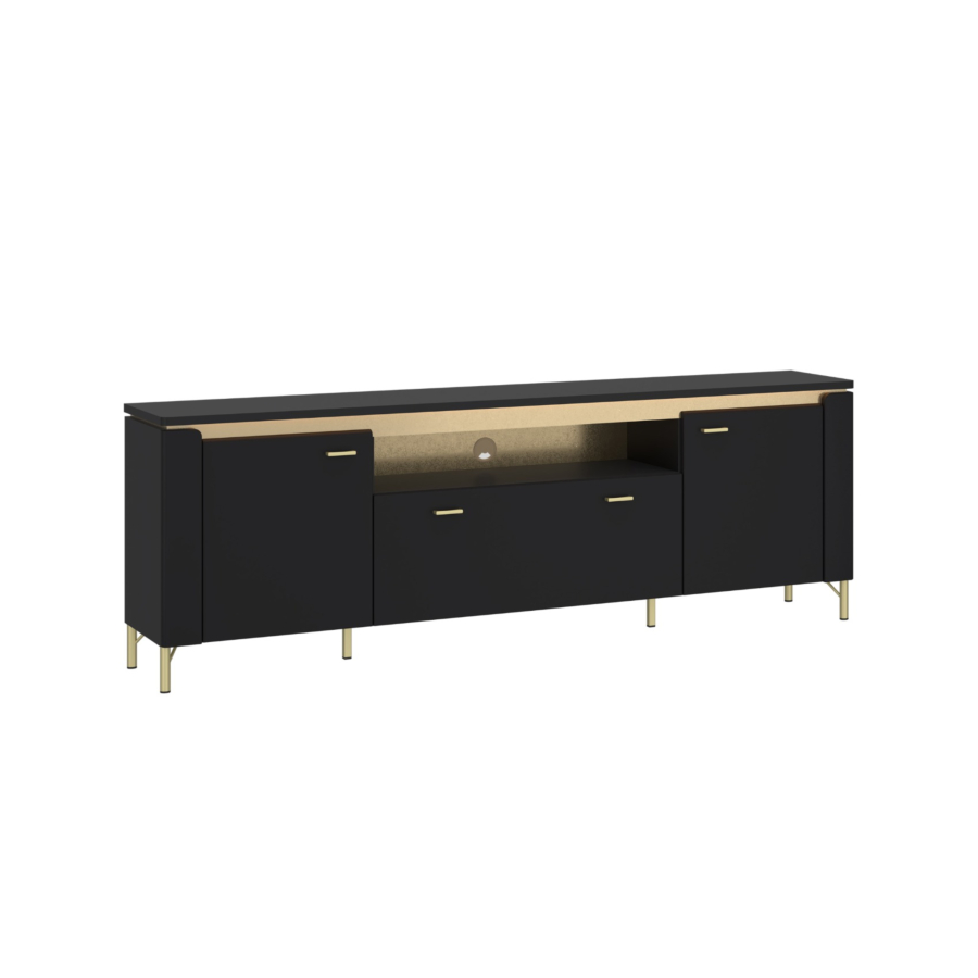 MEUBLE TV NORICA 2 PORTES 1 TIROIR - Noir / Doré Soldes été vague 2
